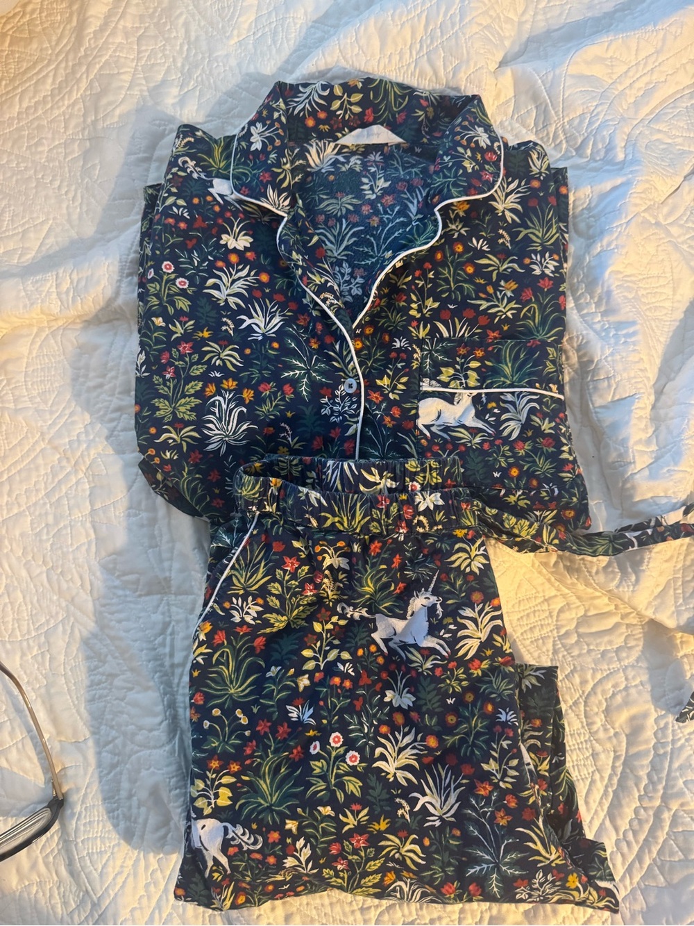 Printfresh Navy Floral Unicorn Womens Pajama Set